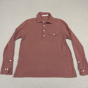 Criquet Polo Shirt Mens Medium Red Organic Cotton Knit Long Sleeve Golf Preppy